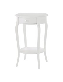 MOBILI 2G - Tavolino rotondo classico legno bianco 1 cassetto 50x50x75 vista frontale