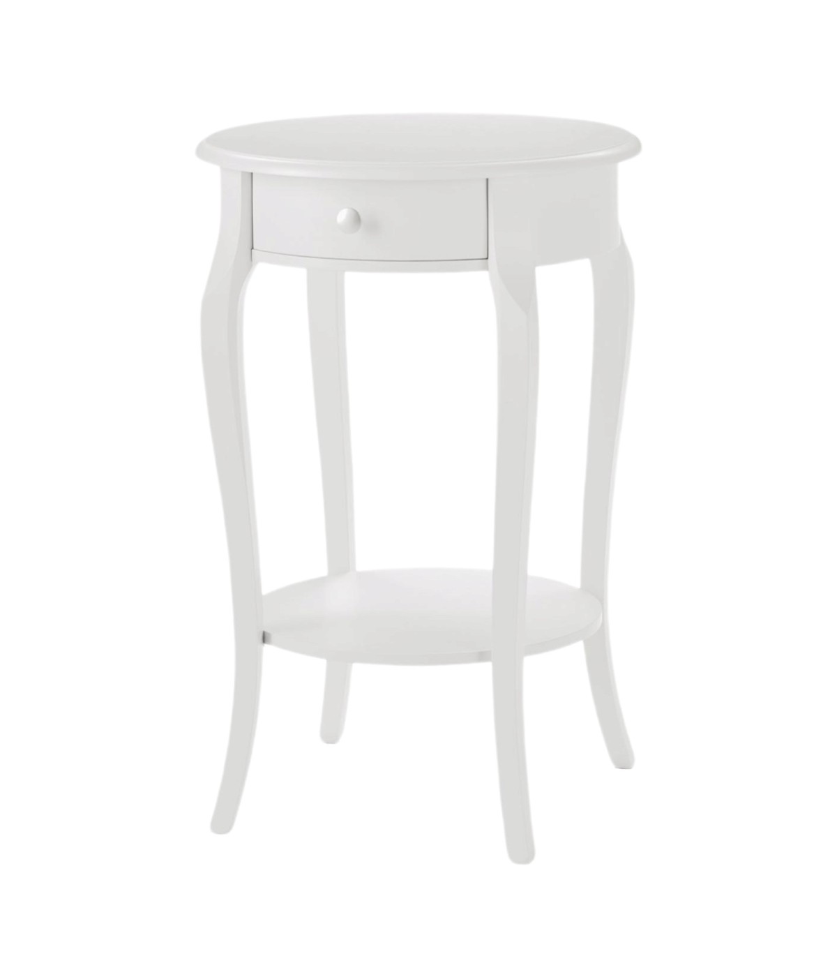 MOBILI 2G - Tavolino rotondo classico legno bianco 1 cassetto 50x50x75 vista frontale