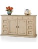 MOBILI 2G - MADIA CREDENZA LEGNO 2 ANTE 9 CASSETTI SHABBY AVORIO PATINATO FILO VERDE 160X45X95 (984) VISTA FRONTALE