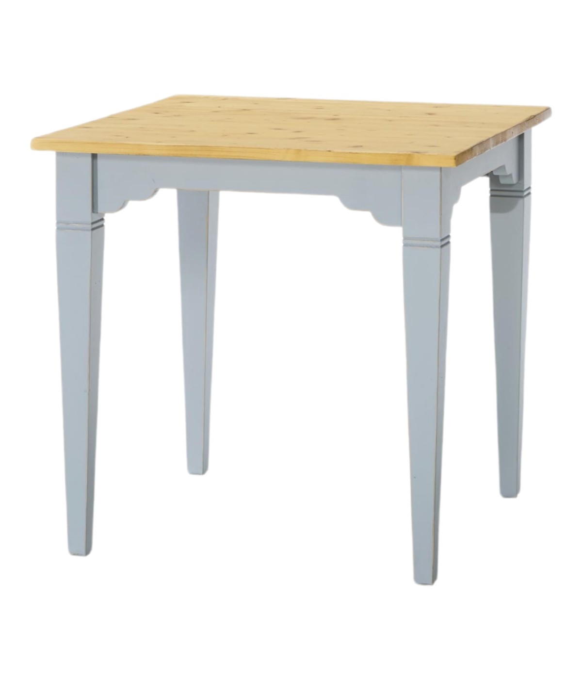 MOBILI 2G - TAVOLO IN ABETE LACCATO AZZURRO CONSUMATO EFFETTO SHABBY CON PIANO TINTA MIELE MISURE L.80 P.80 H.78