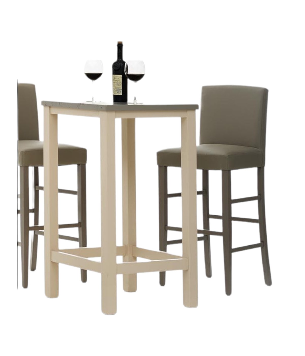 MOBILI 2G - TAVOLINO BAR IN ABETE LACCATO AVORIO CON PIANO LACCATO GRIGIO MISURA L.55 P.55 H.105