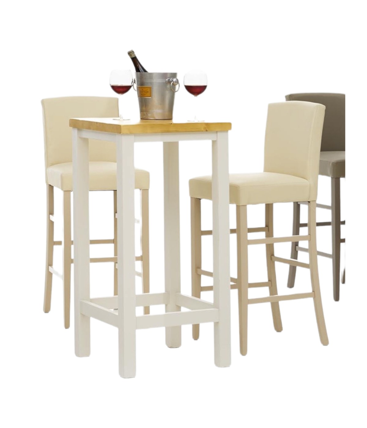 MOBILI 2G - TAVOLINO BAR IN ABETE LACCATO BIANCO CON PIANO TINTA MIELE MISURA L.55 P.55 H.105