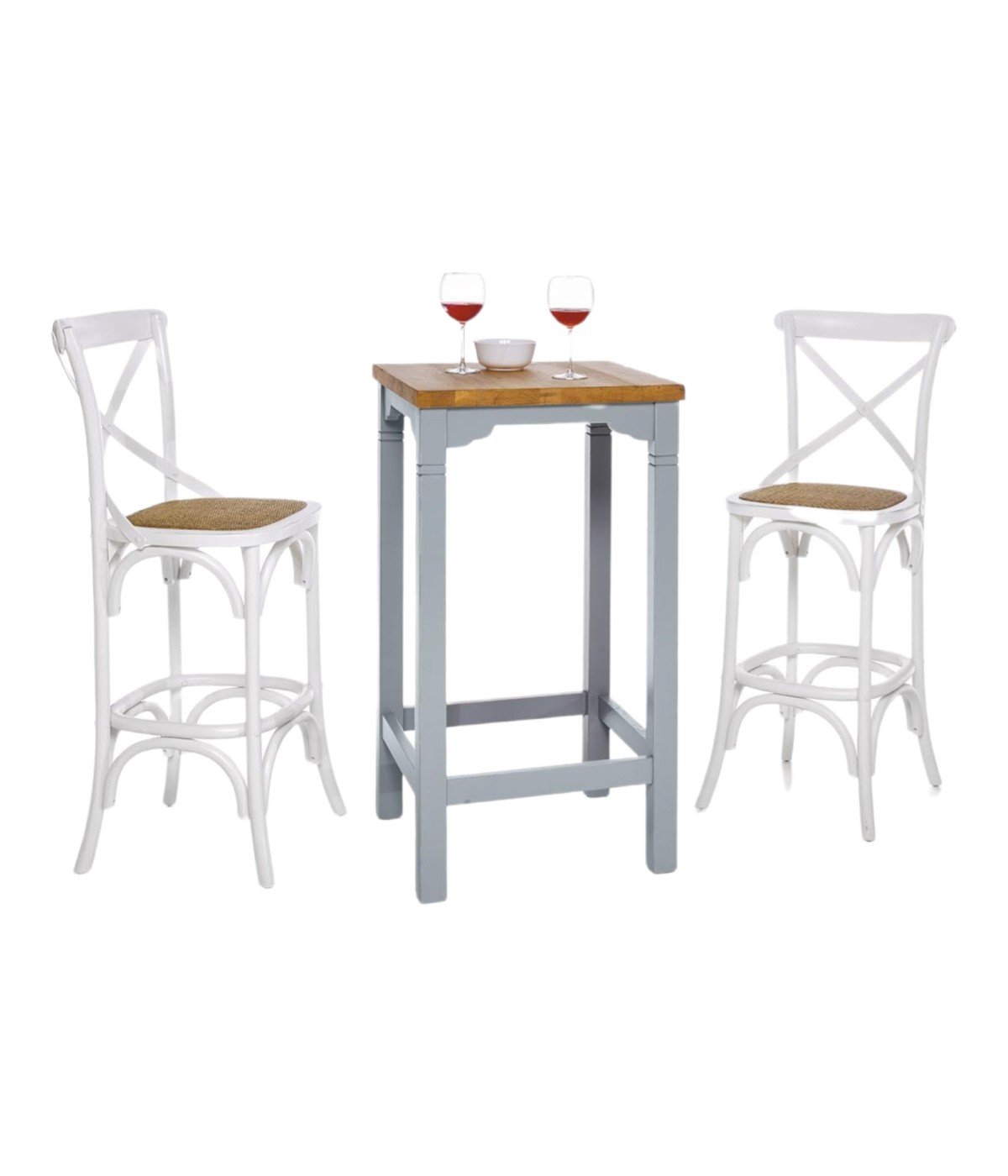 MOBILI 2G - TAVOLINO  BAR IN ABETE LACCATO AZZURRO CON PIANO TINTA MIELE MISURA L.55 P.55 H.105