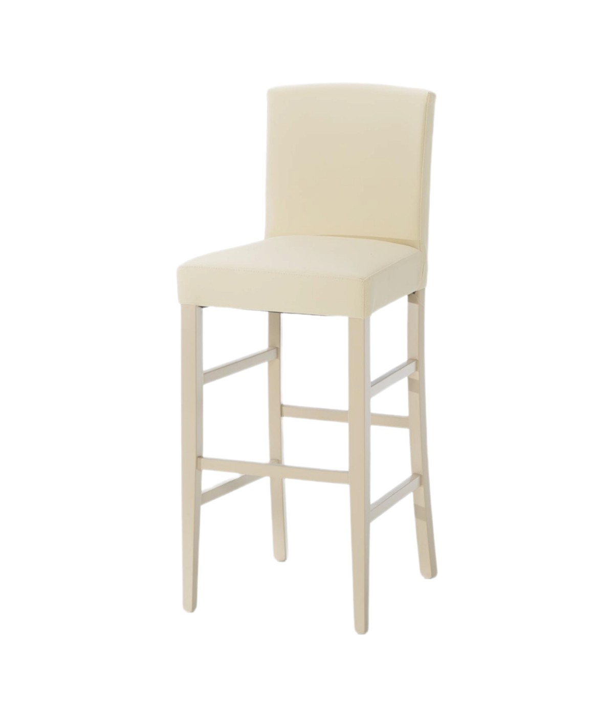 MOBILI 2G - SET 2  SGABELLI IMBOTTITI IN ECOPELLE BEIGE E GAMBE IN FAGGIO LACCATO BEIGE L.45 H.108/75 P.45