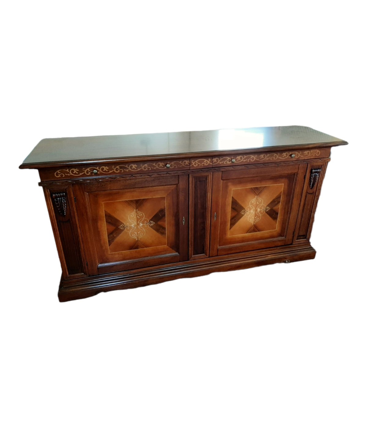 MOBILI 2G - MADIA CREDENZA CLASSICA 2 PORTE CON INTARSIO LEGNO 213X55X115