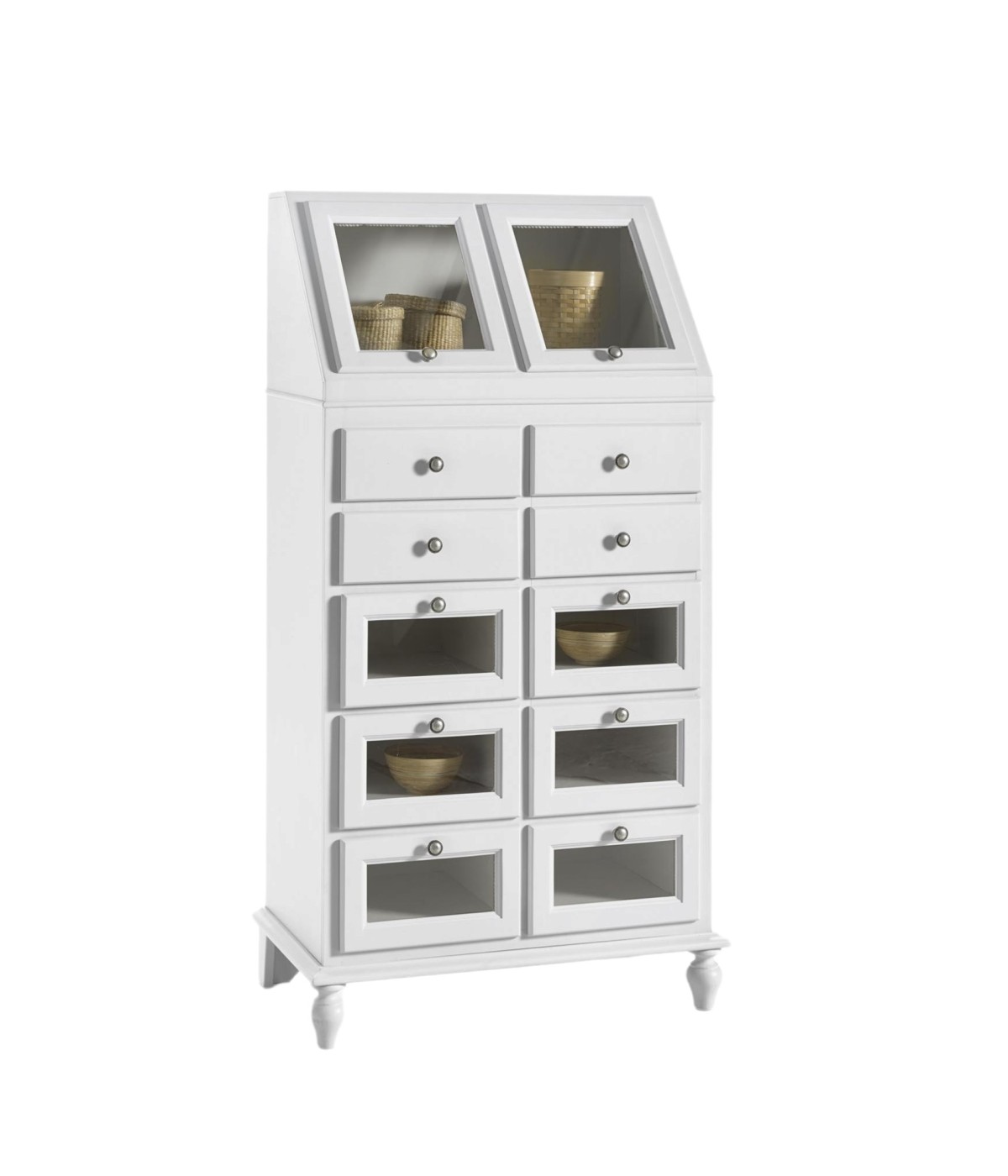 MOBILI 2G - DISPENSA VETRINA IN LEGNO ARTE POVERA BIANCO SPORCO L.80 P.42 H.153