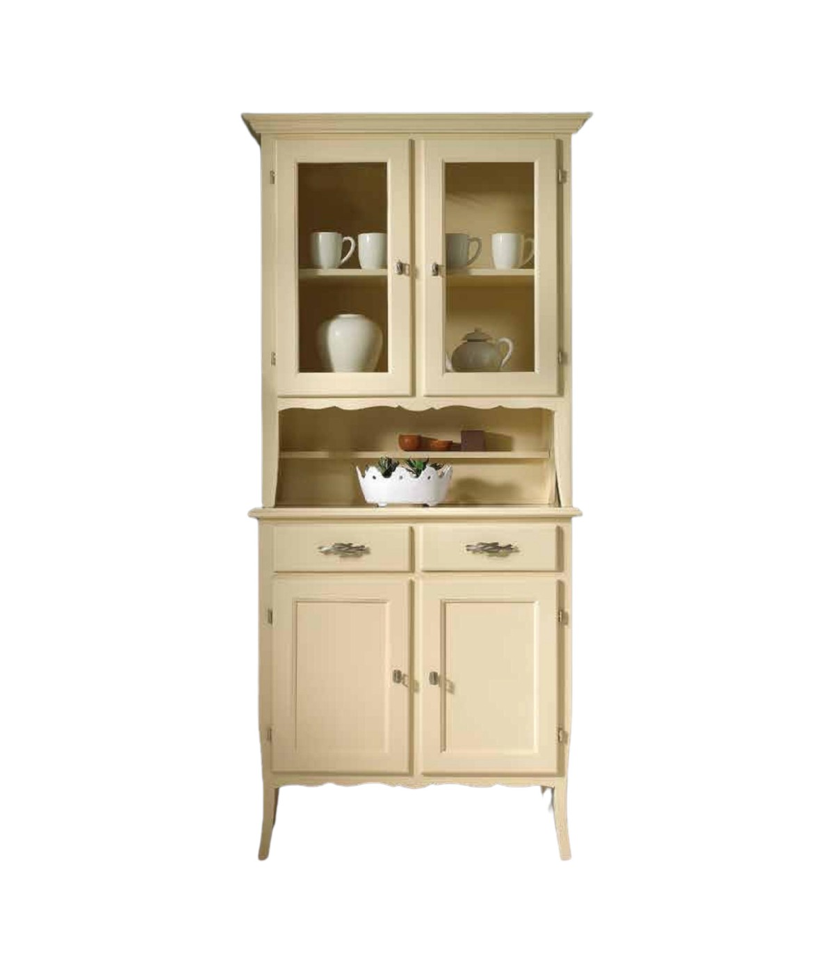 MOBILI 2G - CRISTALLIERA 2 PORTE IN LEGNO SHABBY AVORIO L.98.P.51 H.213