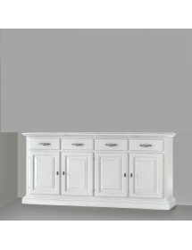 MOBILI 2G - MADIA CREDENZA SHABBY CHIC IN LEGNO MASSELLO 4 PORTE BIANCO CONSUMATO L.222 P.51 H.105