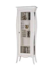 MOBILI 2G - VETRINA IN LEGNO 1 PORTA SHABBY BIANCO PROFILI FOGLIA ARGENTO L.71 P.48 H.206
