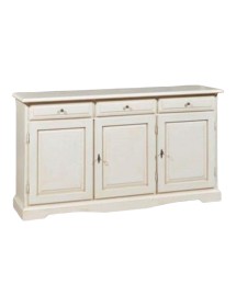 MOBILI 2G - MADIA CREDENZA IN LEGNO 3 ANTE AVORIO PATINATO 156 P.42 H.85