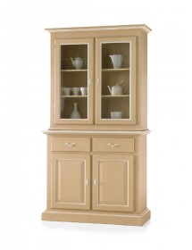 MOBILI 2G - Cristalliera in legno massello 4 porte 2 cassetti arte povera laccato avorio-bianco l.121 p.51 h.227