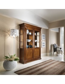 MOBILI 2G - VETRINA 2 PORTE IN LEGNO TINTA NOCE L.145 x P.50 H.215