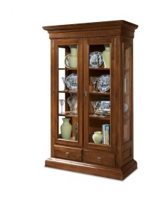 MOBILI 2G - VETRINA 2 PORTE 2 CASSETTI IN LEGNO TINTA NOCE L.125 x P.48 H.196 (606) vista frontale