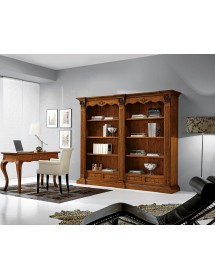 MOBILI 2G - LIBRERIA IN LEGNO TINTA NOCE STILE CORINTIO 254x49x211 vista frontale