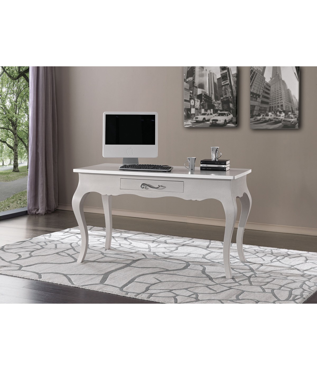 MOBILI 2G - SCRIVANIA 1 CASSETTO IN LEGNO GRIGIO BICOLORE 140X65X80