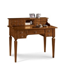 MOBILI 2G - SCRIVANIA 13 CASSETTI IN LEGNO ARTE POVERA TINTA NOCE 120X57X104