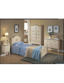 LETTO SAGOMATO SINGOLO  BIANCO FILO AZZURRO IN LEGNO 99x212x112 (1324)