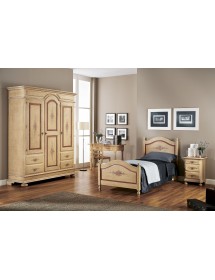 LETTO SAGOMATO SINGOLO AVORIO ANTICO FILO ROSSO IN LEGNO 99x212x112...