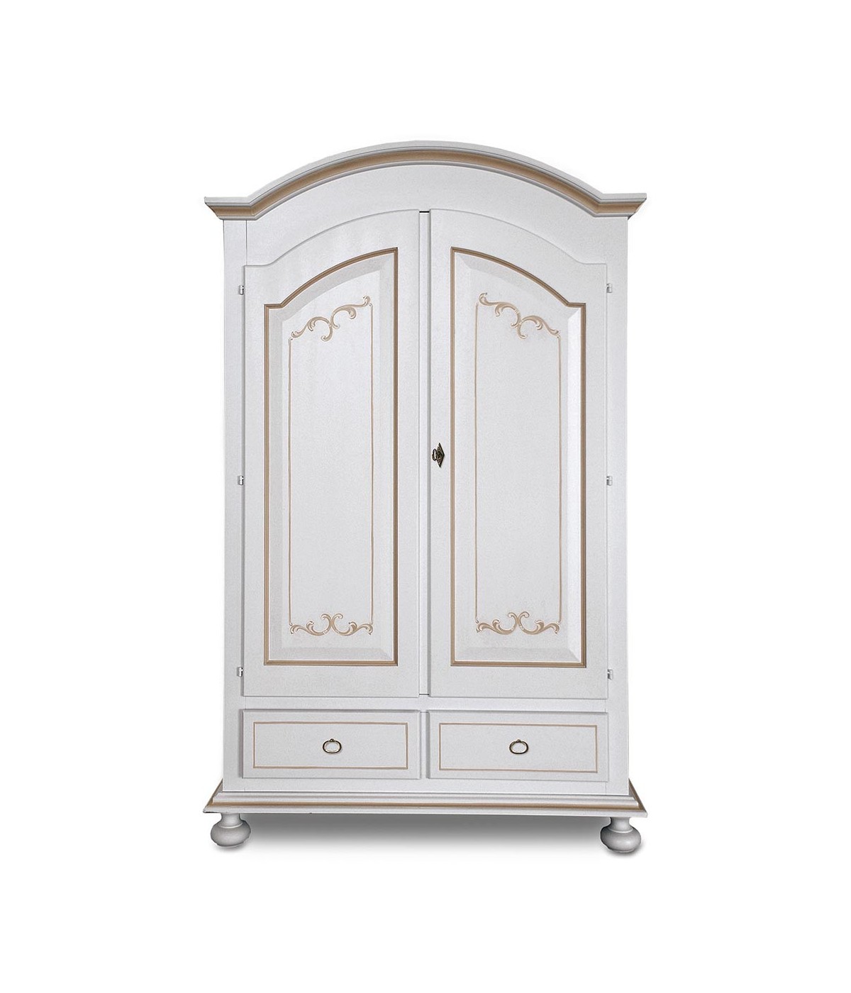 MOBILI 2G - Armadio 2 porte classico legno bianco e filetti ocra 125x61x200