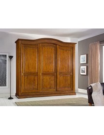 MOBILI 2G - ARMADIO CLASSICO IN LEGNO 3 PORTE SCORREVOLI TINTA NOCE L.294 P.68 H.265
