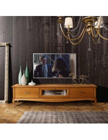 MOBILI 2G - PORTA TV CLASSICO IN LEGNO 2 CASSETTI 1 RIBALTA FINITURA BASSANO L.200 P.50 H.50