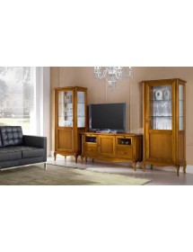 MOBILI 2G - PORTA TV CLASSICO IN LEGNO 2 CASSETTI 2 RIBALTE FINITURA BASSANO L.141 P.47 H.70