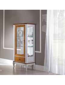 MOBILI 2G - VETRINA CLASSICA PROVENZALE IN LEGNO 1 PORTA 1 CASSETTO L.61 P.41 H.140