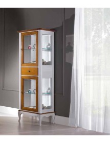 MOBILI 2G - VETRINA CLASSICA PROVENZALE IN LEGNO 2 PORTE 1 CASSETTO L.61 P.41 H.180