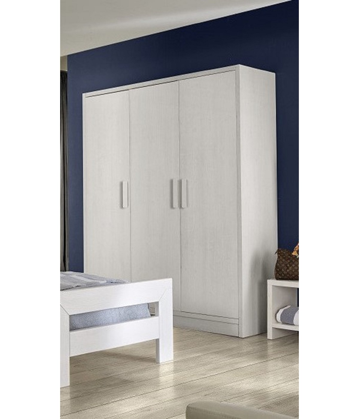 MOBILI 2G - ARMADIO 3 ANTE SHABBY BIANCO LEGNO MASSELLO DI ABETE 180X55X220