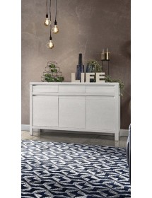 MOBILI 2G - MADIA CREDENZA 3 ANTE 3 SHABBY BIANCO IN LEGNO MASSELLO DI ABETE 150X50X95