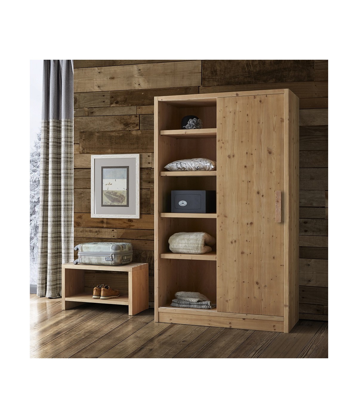 MOBILI 2G - ARMADIO CORTINA 1 ANTA SCORREVOLE LEGNO MASSELLO DI ABETE 125X55X220