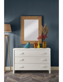 MOBILI 2G - CASSETTIERA 3 CASSETTI SHABBY BIANCO IN LEGNO MASSELLO DI ABETE 120x50x80 (3317)