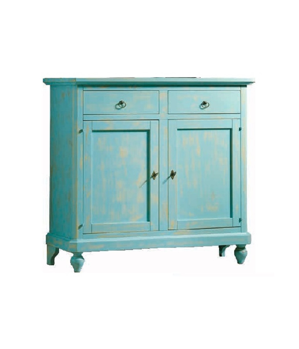 MOBILI 2G - MADIA CREDENZA 2 PORTE IN LEGNO SHABBY CHIC AZZURRO CONSUMATO 112X49X98