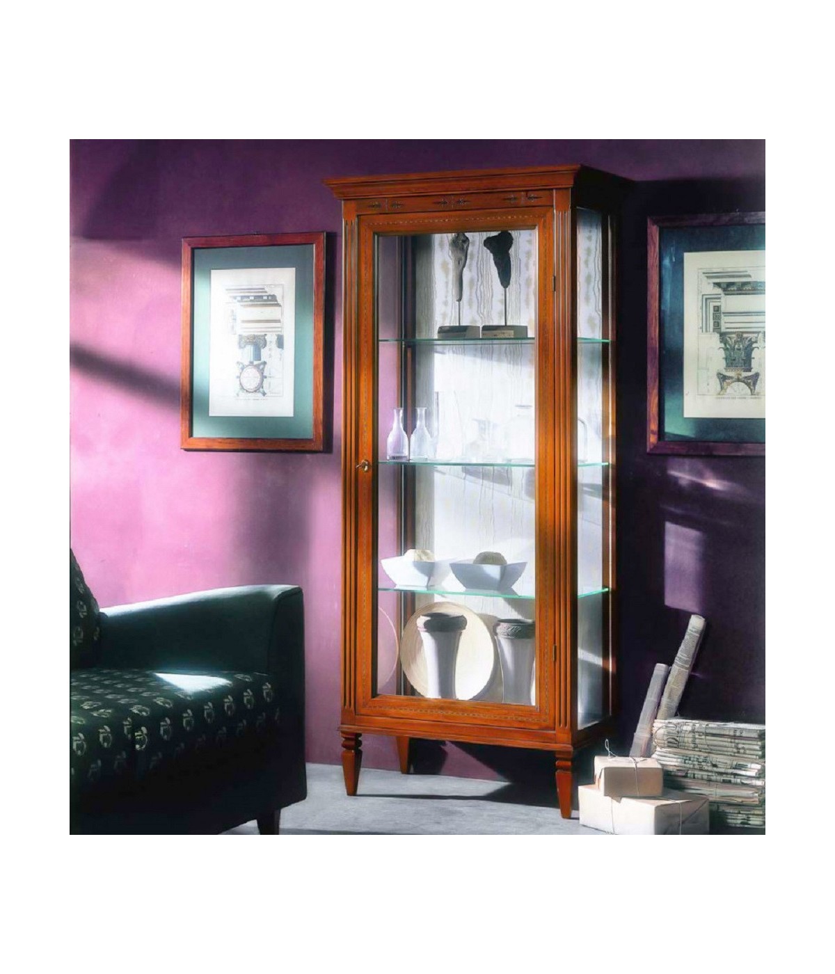 MOBILI 2G - VETRINA CLASSICA IN LEGNO 1 PORTA FINITURA BASSANO L.78 P.43 H.175