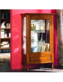 MOBILI 2G - VETRINA CLASSICA IN LEGNO 1 PORTA 1 CASSETTO FINITURA BASSANO L.75 P.43 H.135