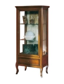 MOBILI 2G - VETRINA CLASSICA IN LEGNO 1 PORTA 1 CASSETTO FINITURA BASSANO L.60 P.40 H.175