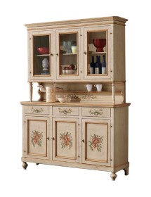 MOBILI 2G - cristalliera provenzale in legno shabby avorio ocra 3 porte 160x50x221 (1460+1461) vista frontale