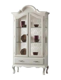 MOBILI 2G - VETRINA CAPPELLO GENDARME LEGNO 2 PORTE SHABBY BIANCO OPACO L.104 P.45 H196