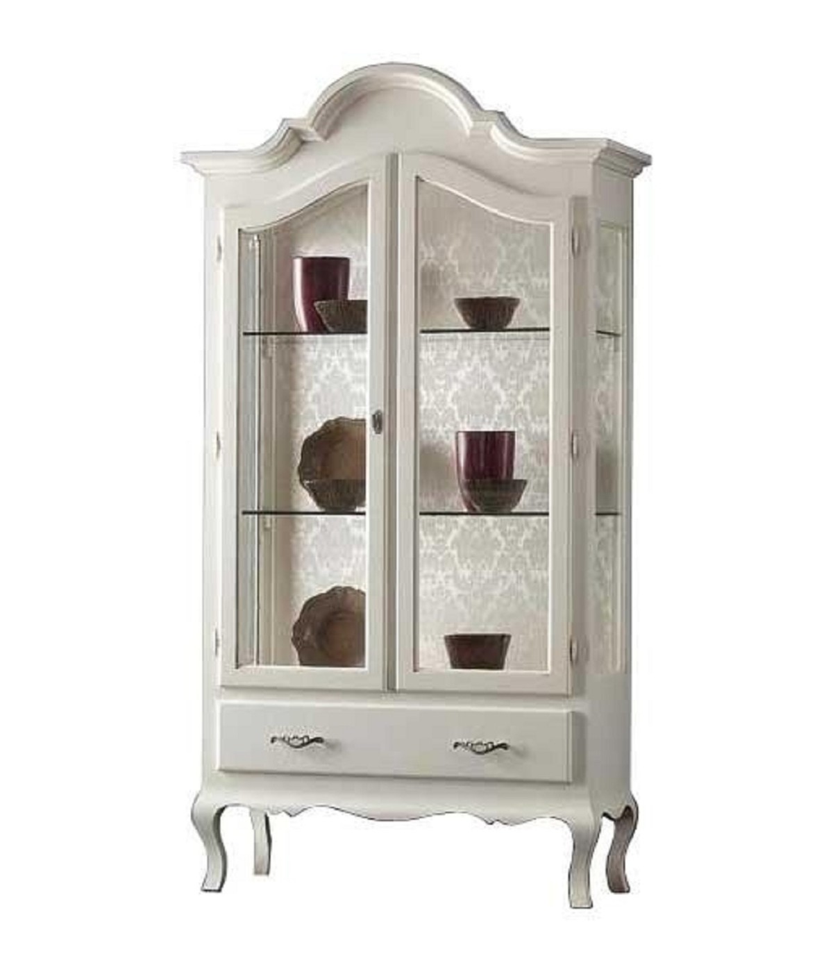 MOBILI 2G - VETRINA CAPPELLO GENDARME LEGNO 2 PORTE SHABBY BIANCO OPACO L.104 P.45 H196