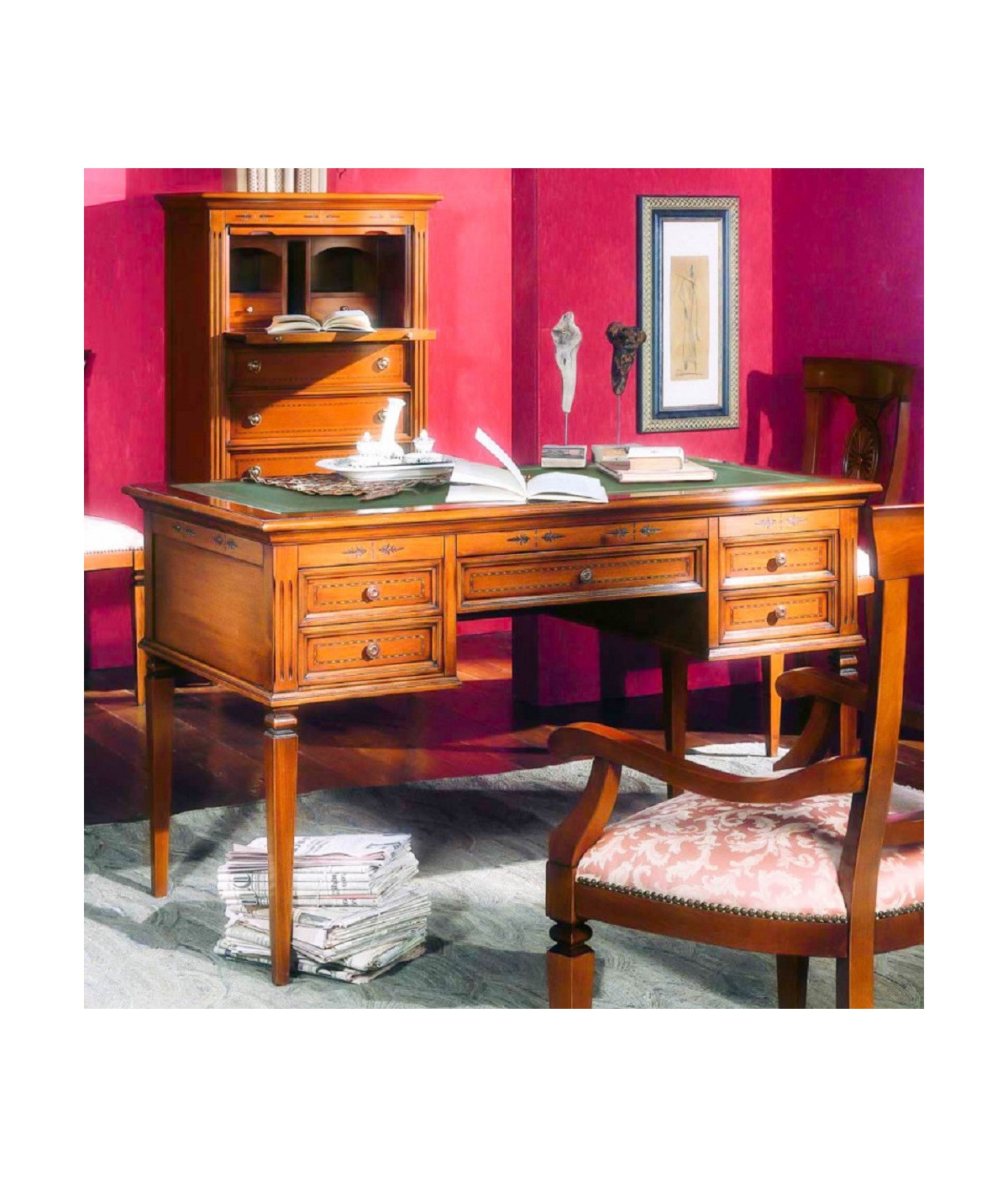 MOBILI 2G - SCRIVANIA CLASSICA 5 CASSETTI IN LEGNO/PELLE BASSANO 130x70x80