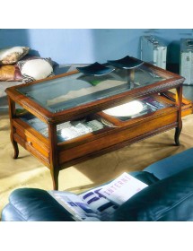 MOBILI 2G - TAVOLINO CLASSICO VETRO E LEGNO 2 CASSETTI FINITURA BASSANO L.115 P.65 H.55