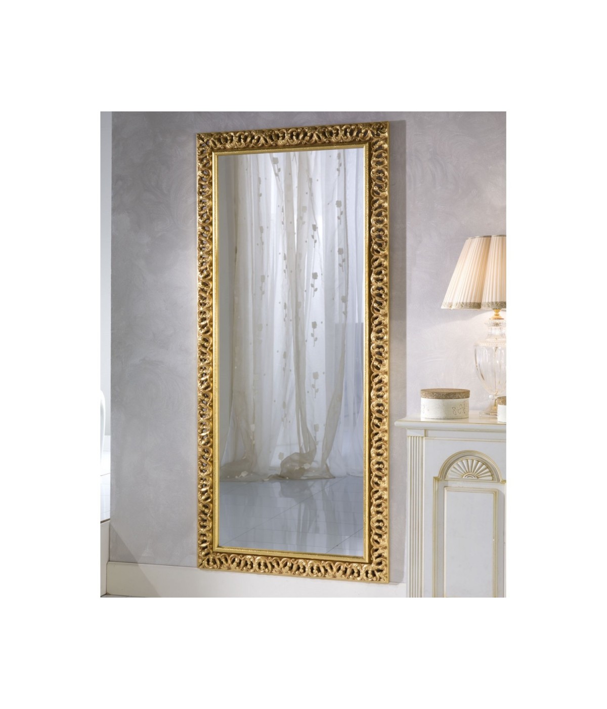 MOBILI2G - Specchiera in foglia oro rettangolare 90 x H. 200 x P. 4