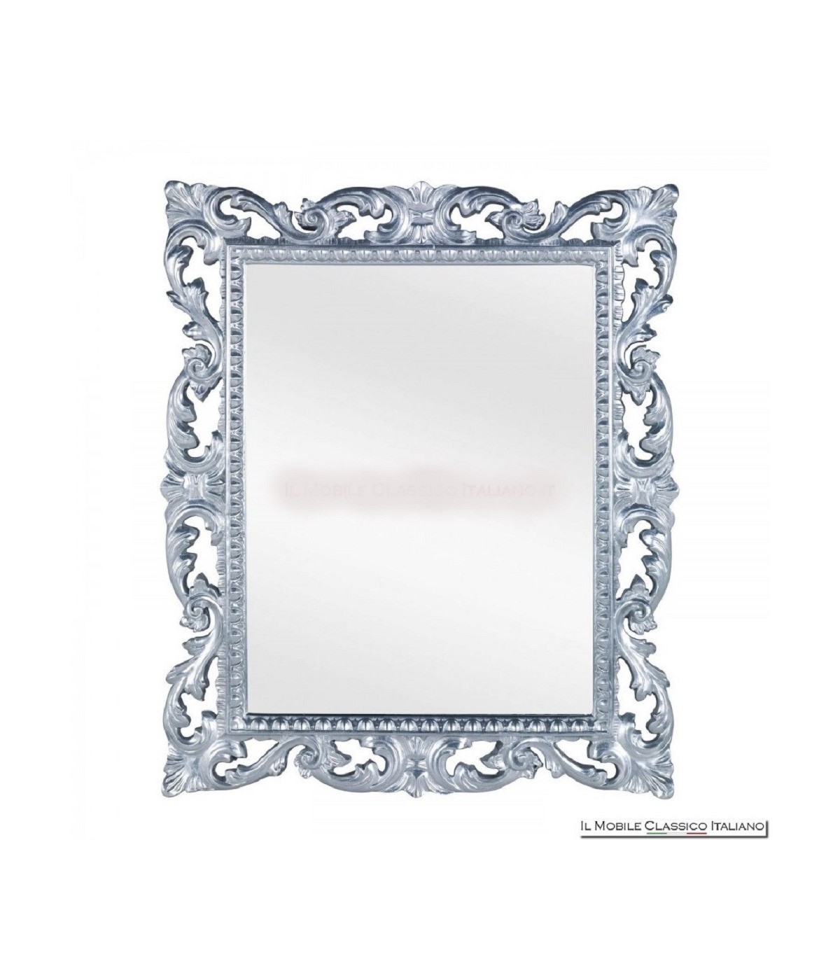 MOBILI2G - Specchiera foglia argento brillante rettangolare- Misure: l.73 x h.86 x p.4