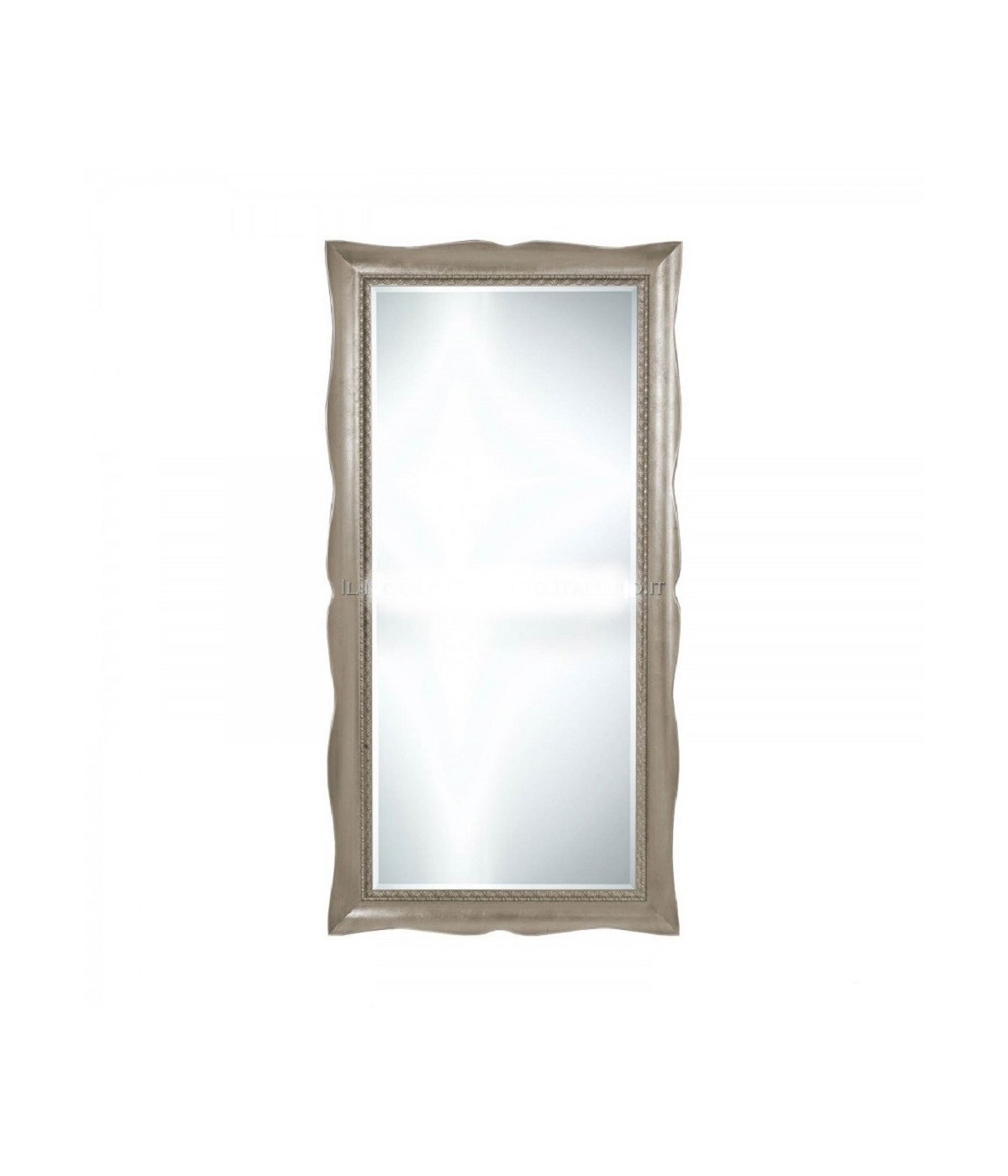 MOBILI2G - Specchiera foglia argento rettangolare- Misure: l.90 x h.180 x p.7