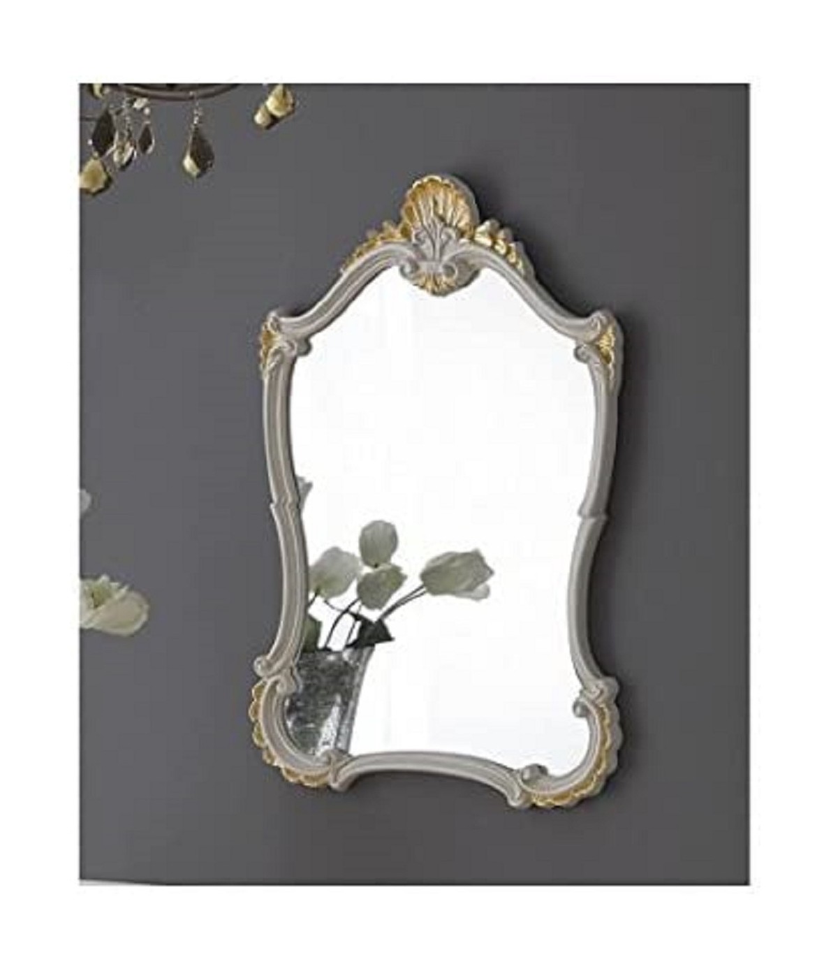 MOBILI2G - Specchiera laccata avorio con particolari foglia oro - Misure: l.58 x h.86 x p.5