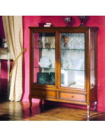 MOBILI 2G - VETRINA CLASSICA IN LEGNO 2 PORTE 2 CASSETTI FINITURA BASSANO L.108 P.40 H.130