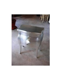 MOBILI 2G - COMODINO BOMBATO 2 CASSETTI LEGNO ARGENTO 49x29X61 VISTA FRONTALE