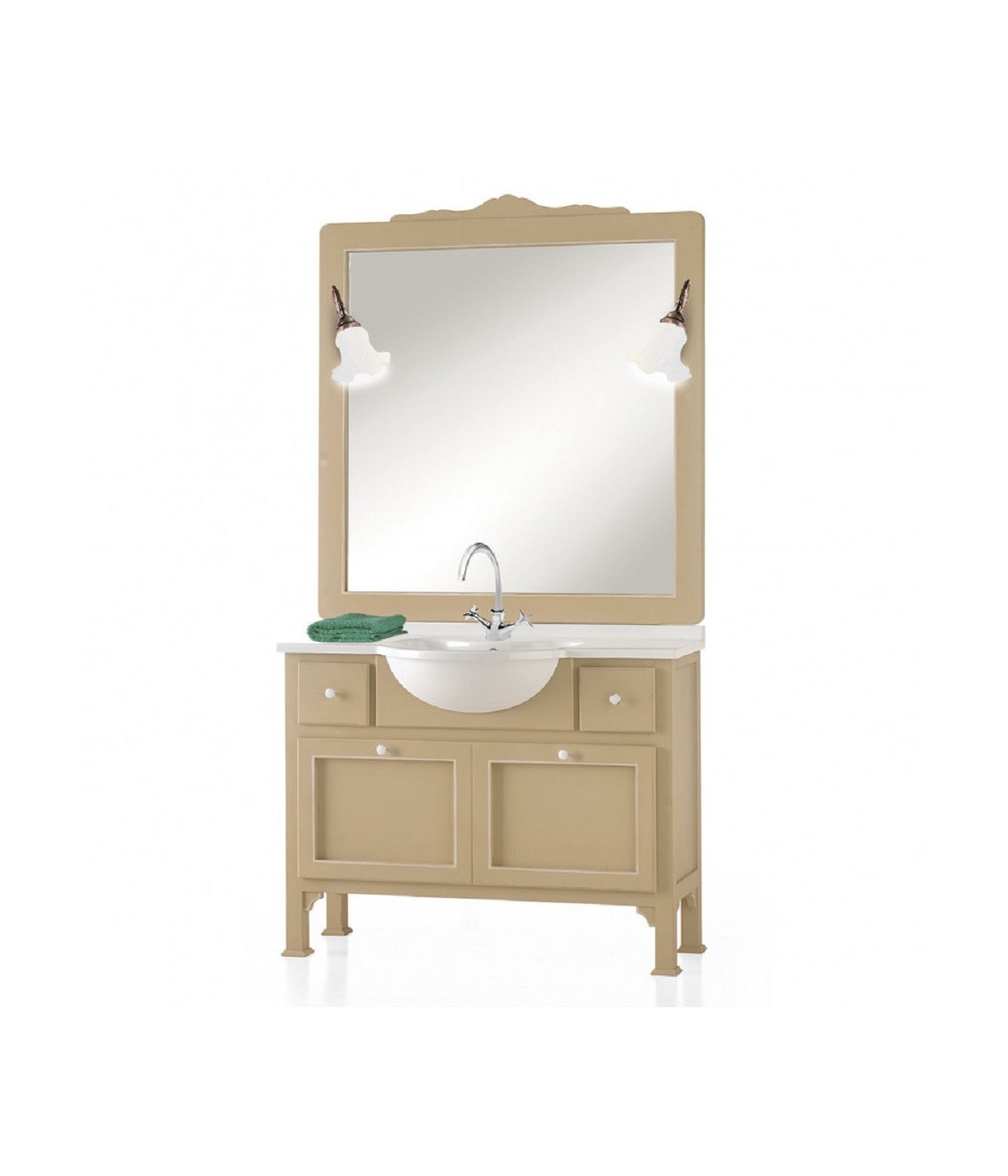 MOBILI 2G - MOBILE BAGNO IN LEGNO 1 CASSETTONE E 2 CASSETTI LACCATO TORTORA