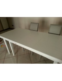 MOBILI 2G - Tavolo classico rettangolare allungabile in legno bianco 160x85 VISTA APERTO