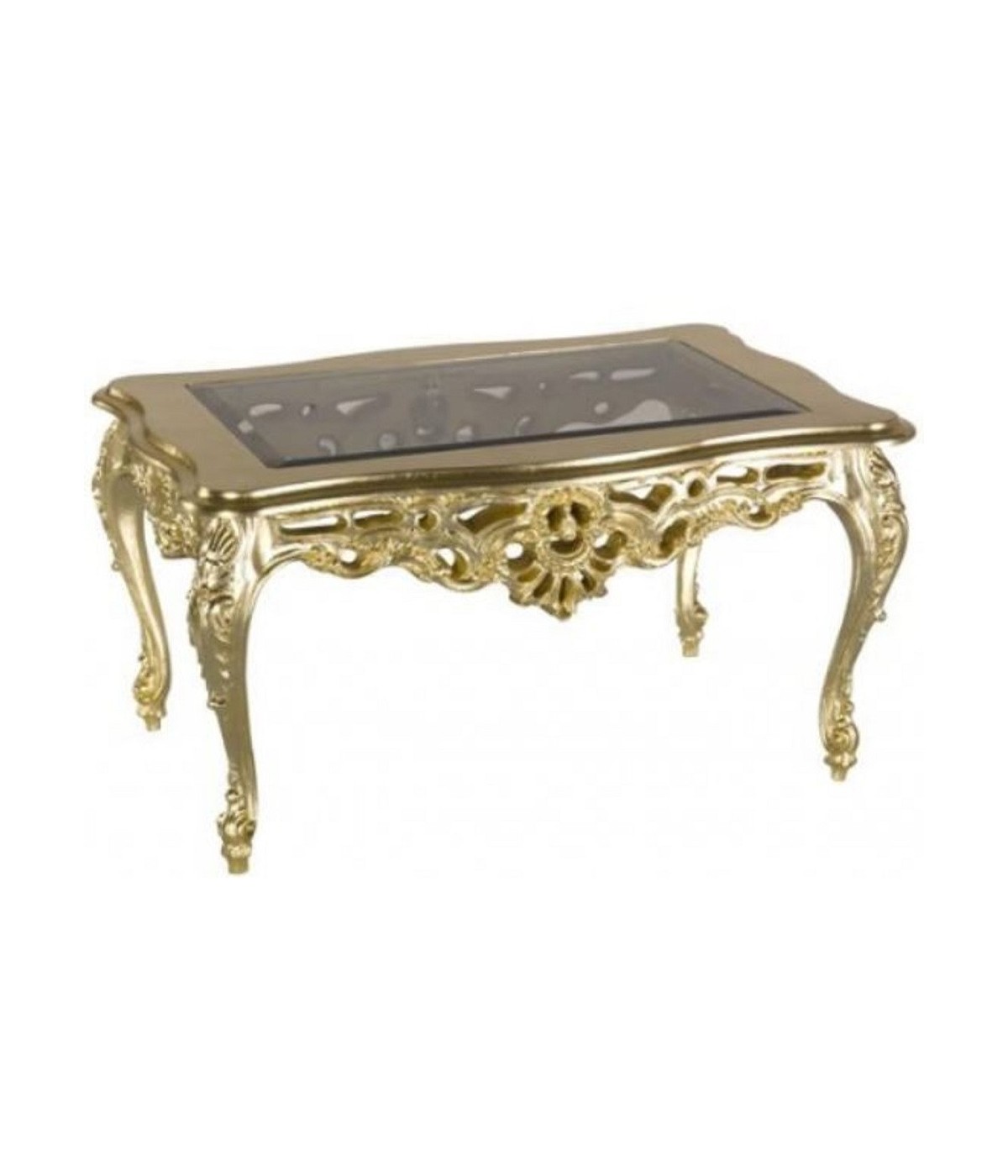 MOBILI 2G - MOBILI2G - tavolino barocco in foglia oro brillante con piano in vetro  misura  :L. 84 x H. 44 xP. 57